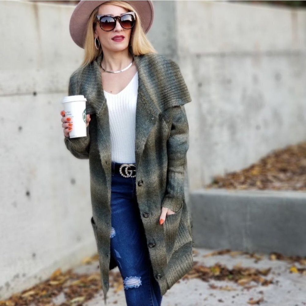 Green Toned Button Down Cardigan